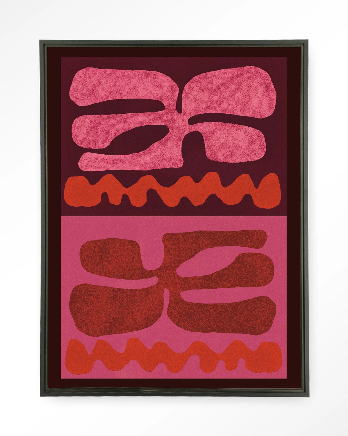 Groovy Pink – abstract in roze en rood – Wandkleed – Floating frame – zwart