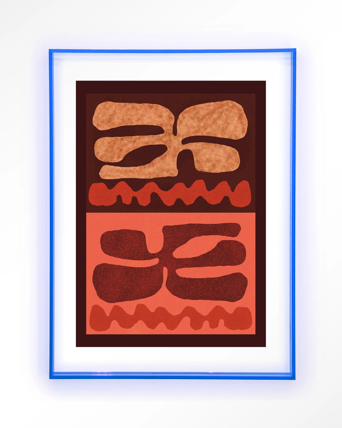 Groovy Neutral – abstract in bruin en oranje – Art print – Acryl lichtblauw