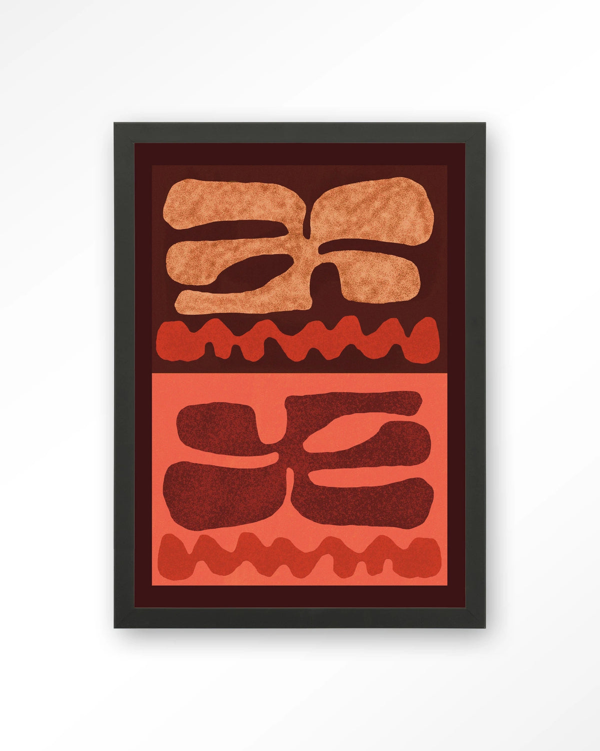 Groovy Neutral – abstract in bruin en oranje – Art print – Hout zwart