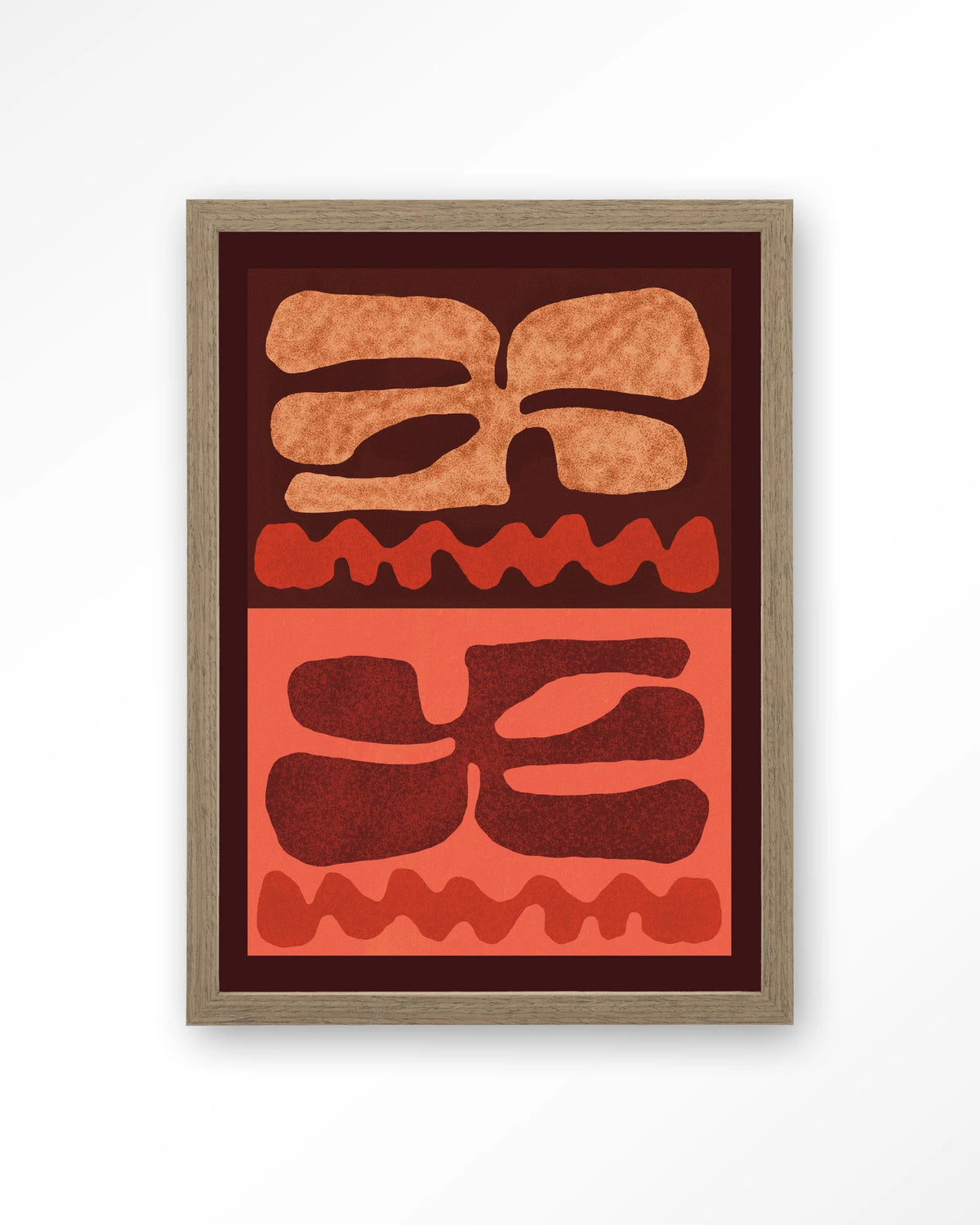 Groovy Neutral – abstract in bruin en oranje – Art print – Hout bruin