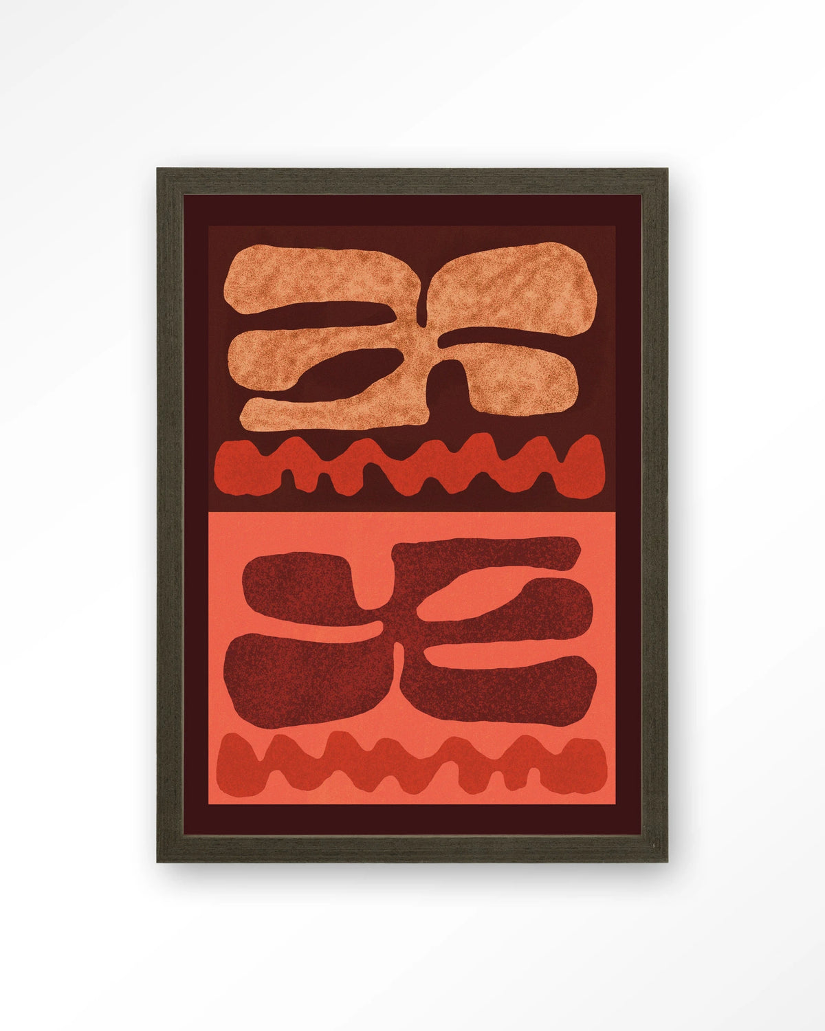 Groovy Neutral – abstract in bruin en oranje – Art print – Hout donkerbruin