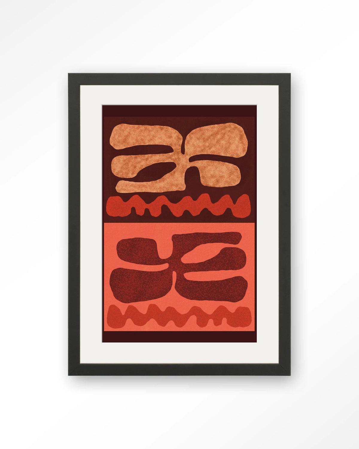 Groovy Neutral – abstract in bruin en oranje – Art print – Hout zwart + passe-partout