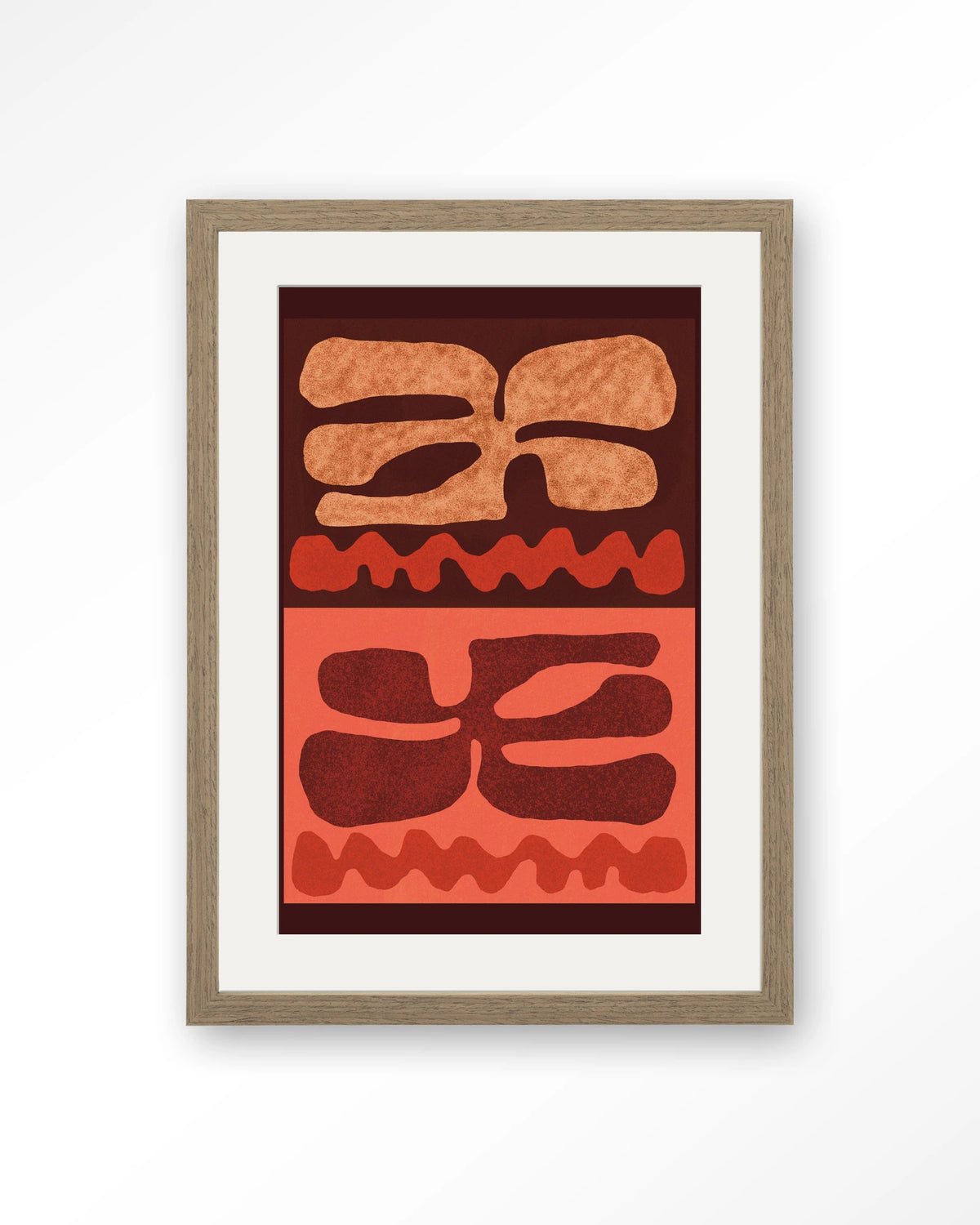 Groovy Neutral – abstract in bruin en oranje – Art print – Hout bruin + passe-partout