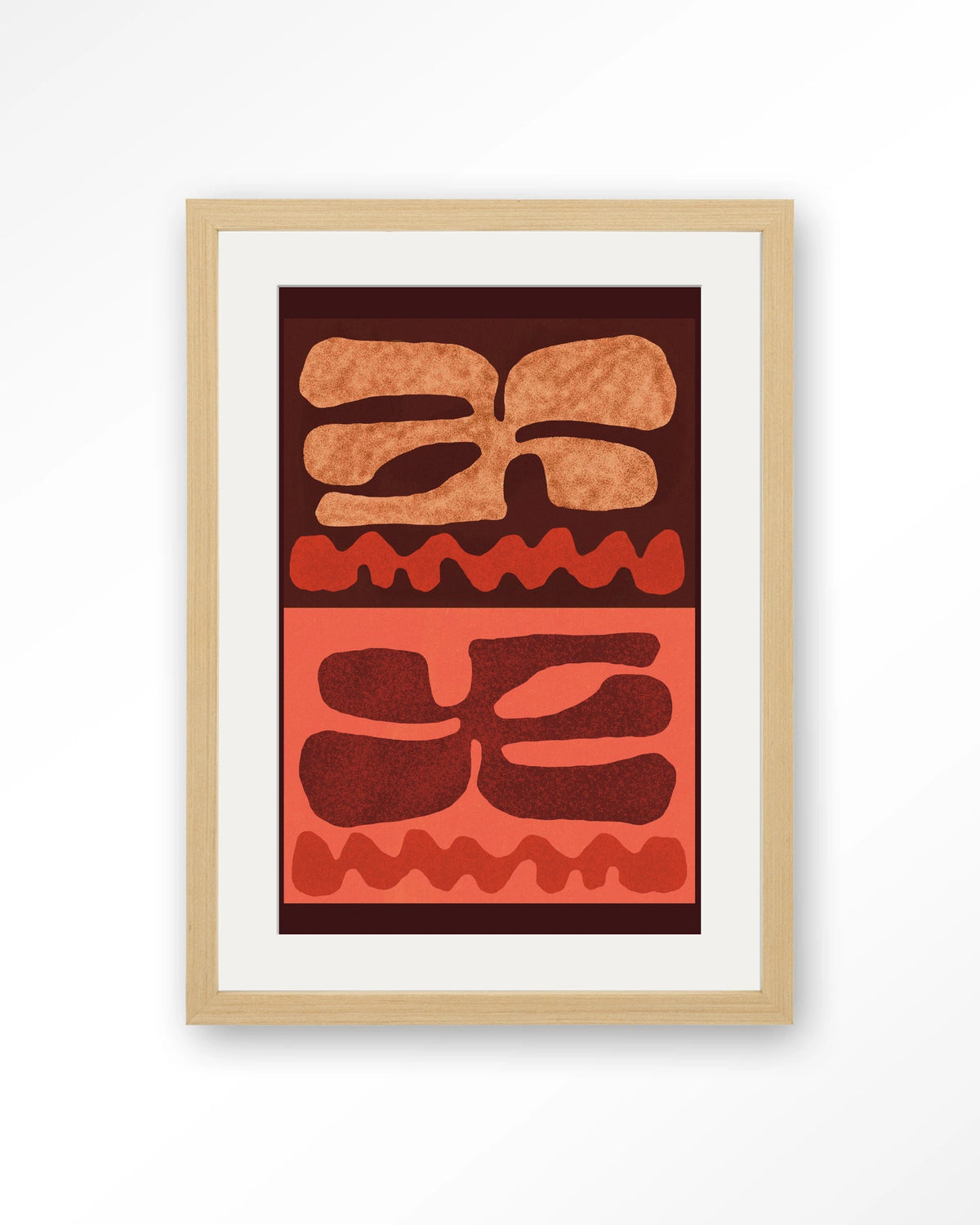Groovy Neutral – abstract in bruin en oranje – Art print – Hout naturel + passe-partout
