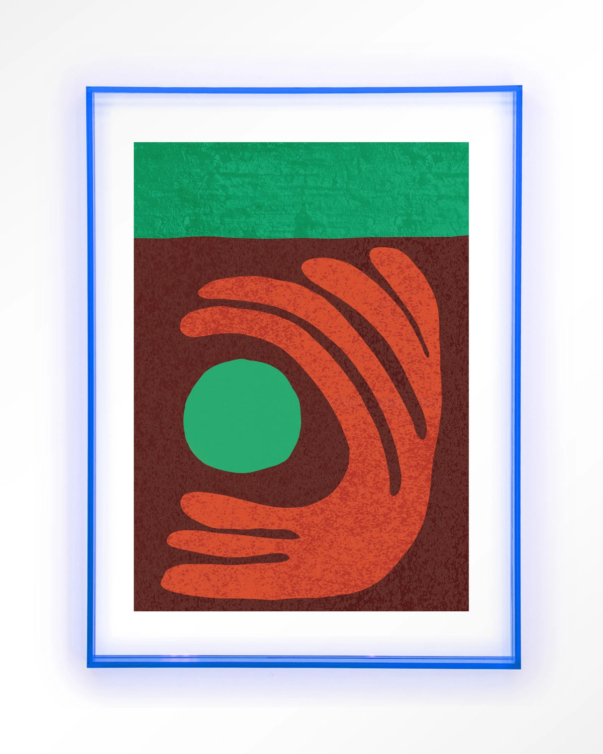Elements Green – abstract met hand in rood en groen – Art print – Acryl lichtblauw