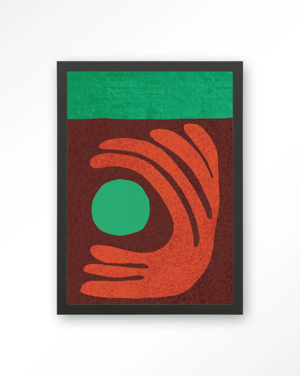 Elements Green – abstract met hand in rood en groen – Art print – Hout zwart