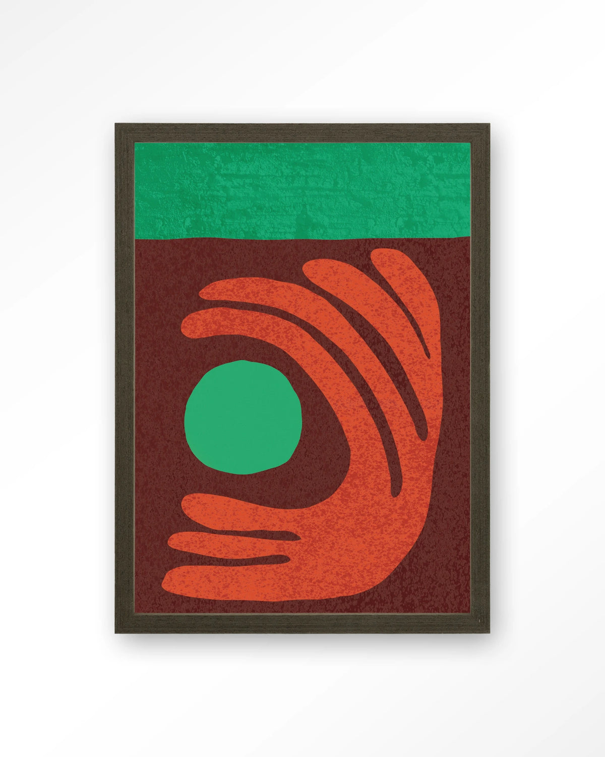 Elements Green – abstract met hand in rood en groen – Art print – Hout donkerbruin