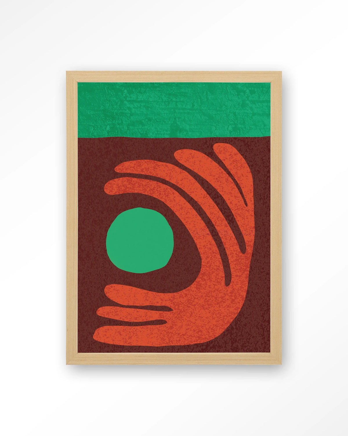 Elements Green – abstract met hand in rood en groen – Art print – Hout naturel