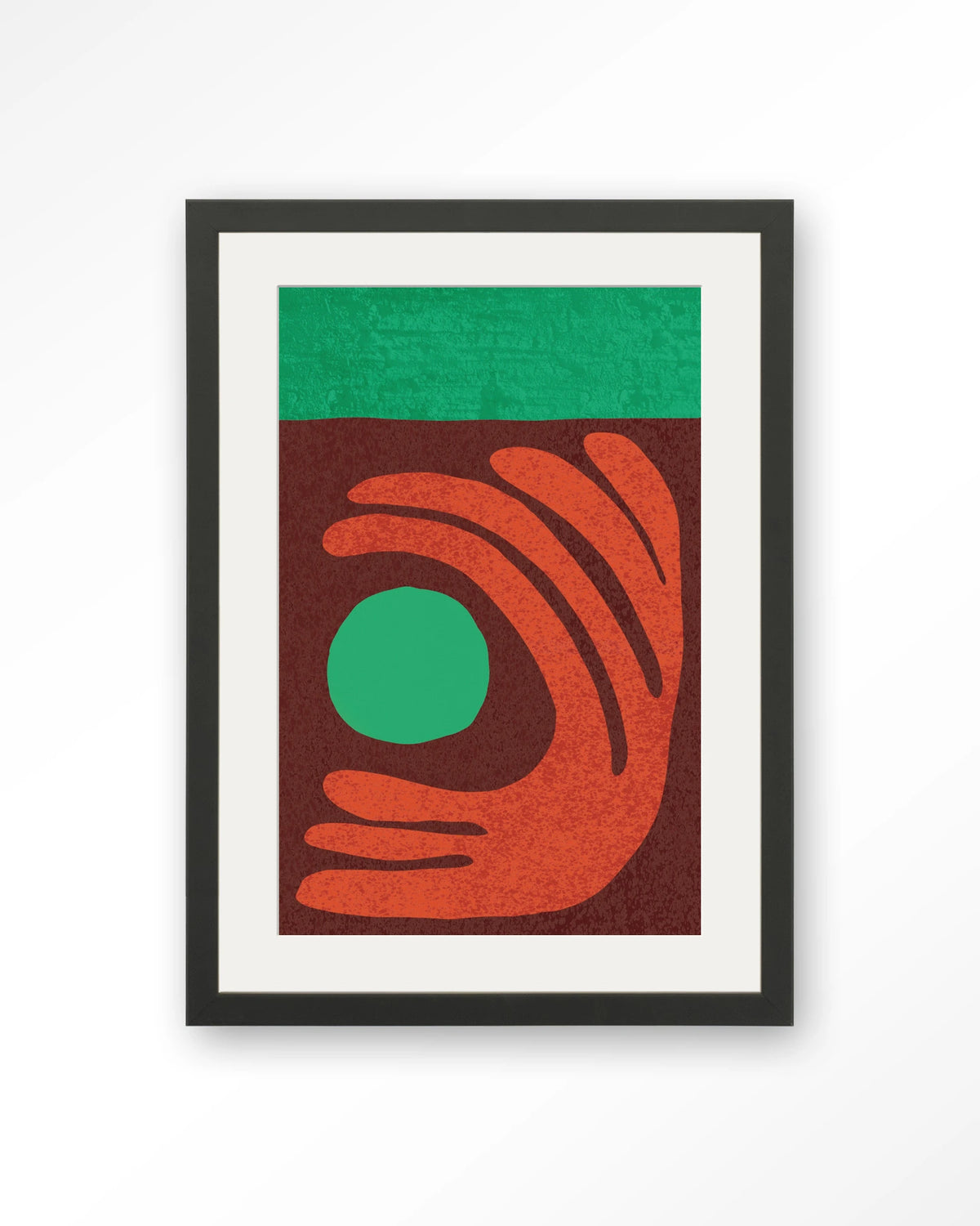 Elements Green – abstract met hand in rood en groen – Art print – Hout zwart + passe-partout