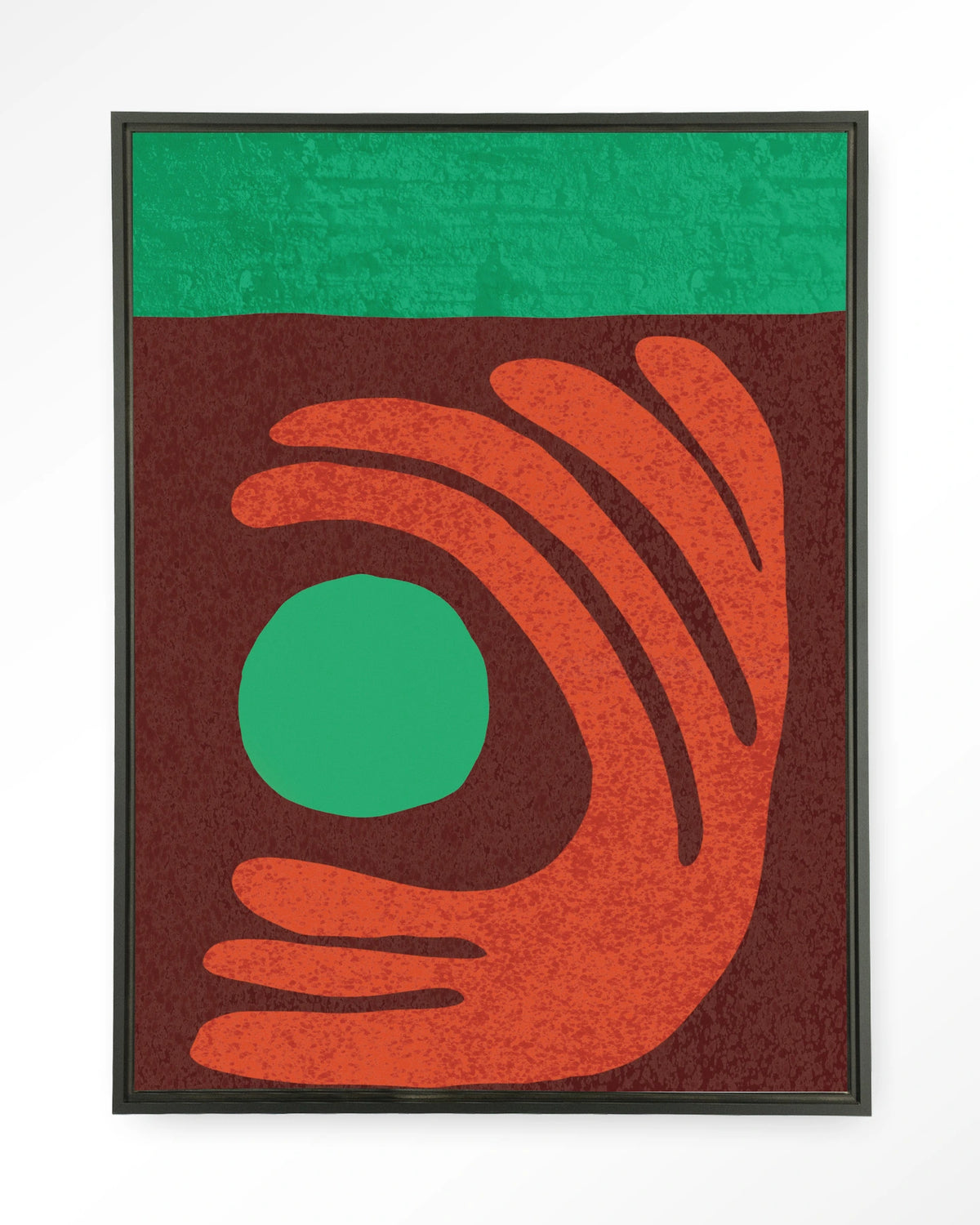Elements Green – abstract met hand in rood en groen – Wandkleed – Floating frame – zwart