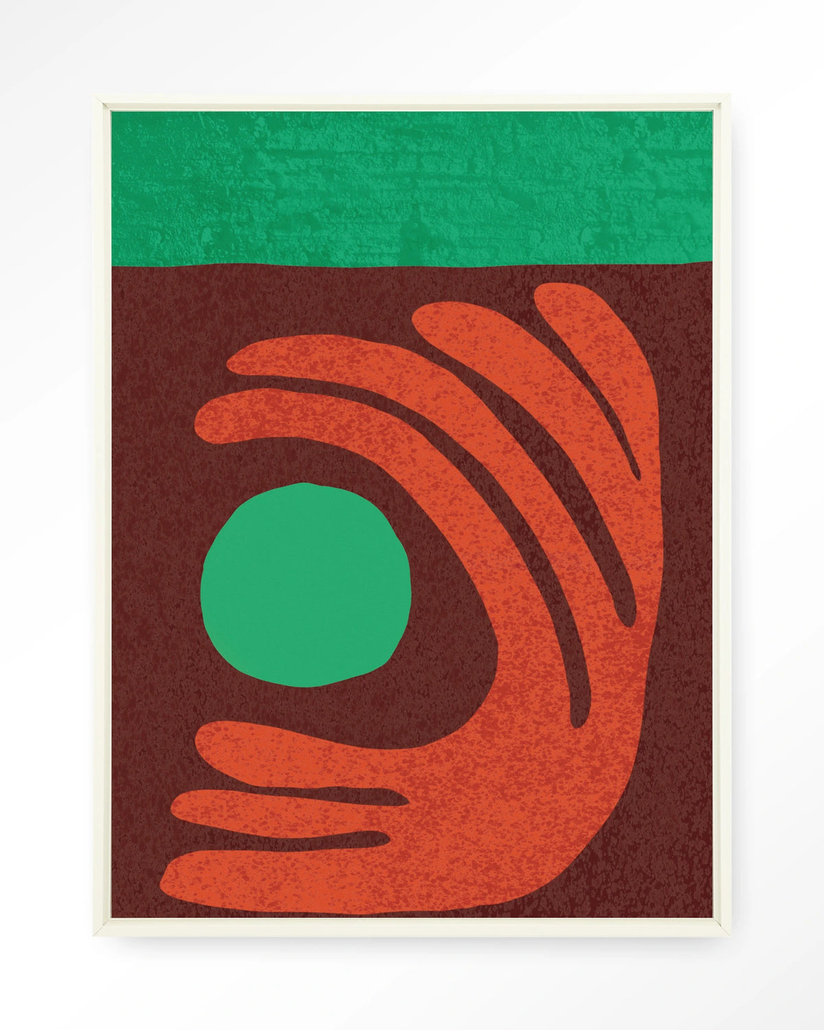 Elements Green – abstract met hand in rood en groen – Wandkleed – Floating frame – wit