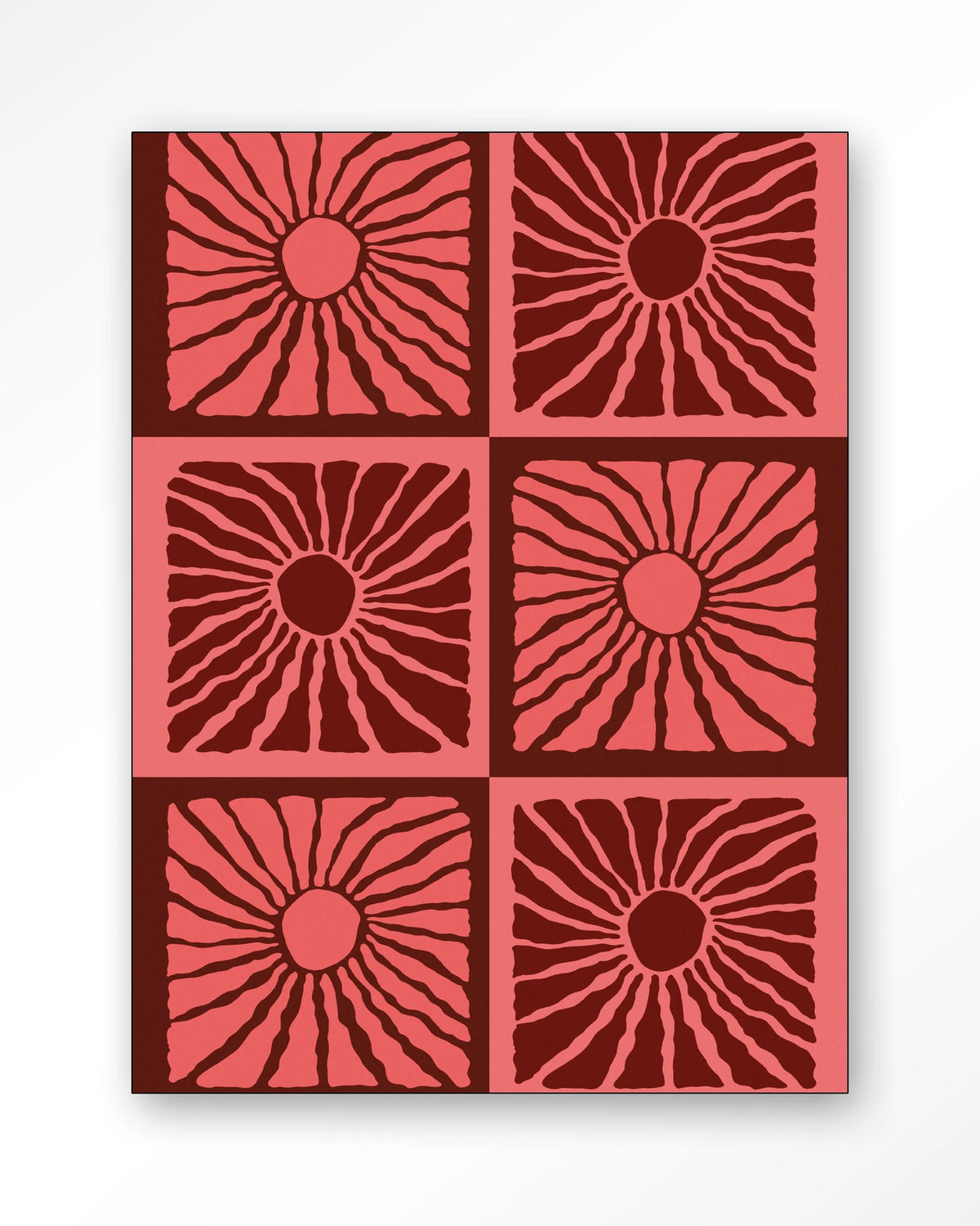 Suns In Pink – zonnen in roze en rood – Wandkleed – Frame – zwart