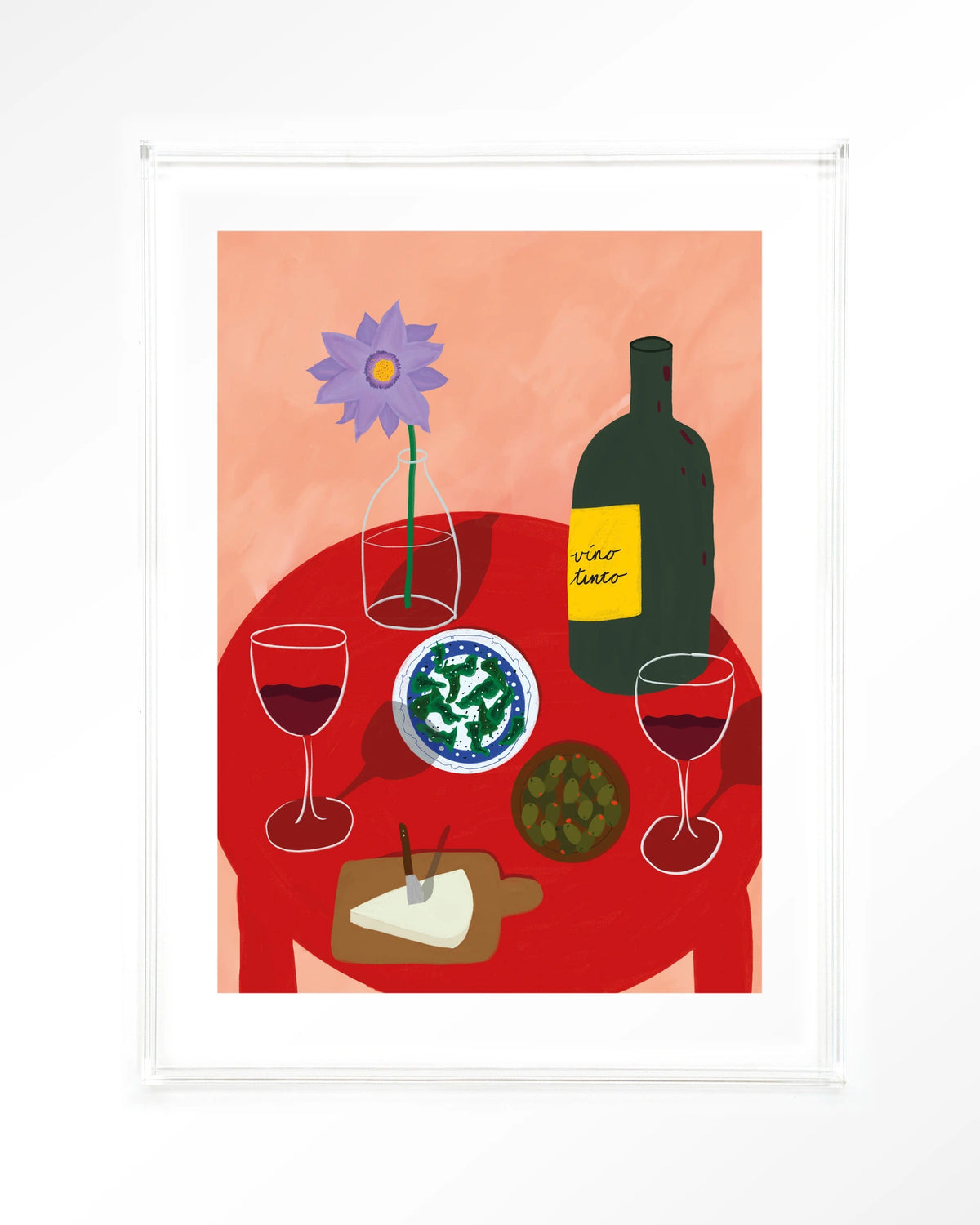 Tinto Evening – tafel met wijn en olijven – Art print – Acryl doorzichtig