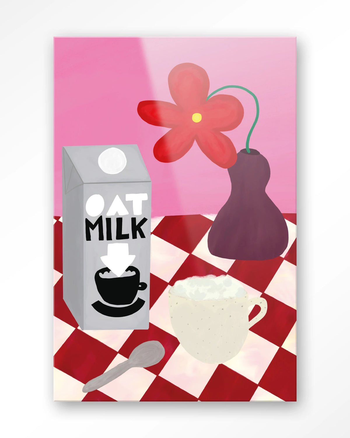 Oatmilk Morning – havermelk en koffie op geruite tafel – Glas – Blinde montage