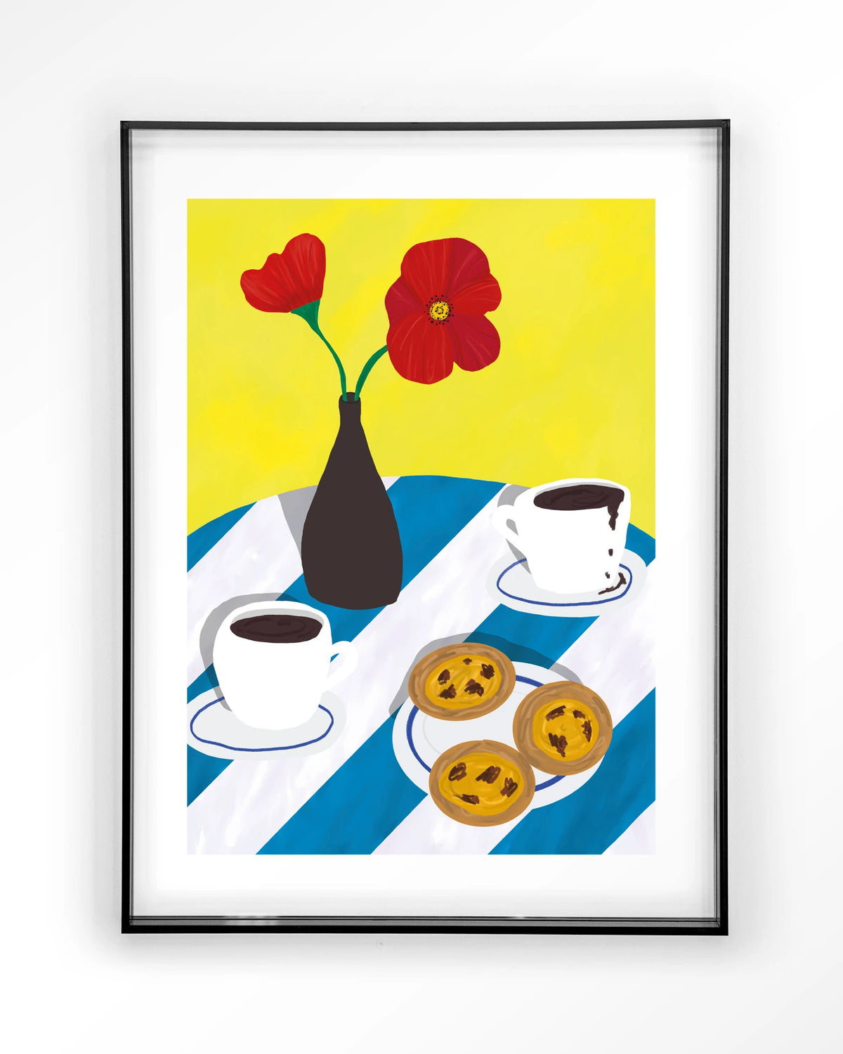 Nata Afternoon – pastel de nata met koffie en bloemen – Art print – Acryl zwart