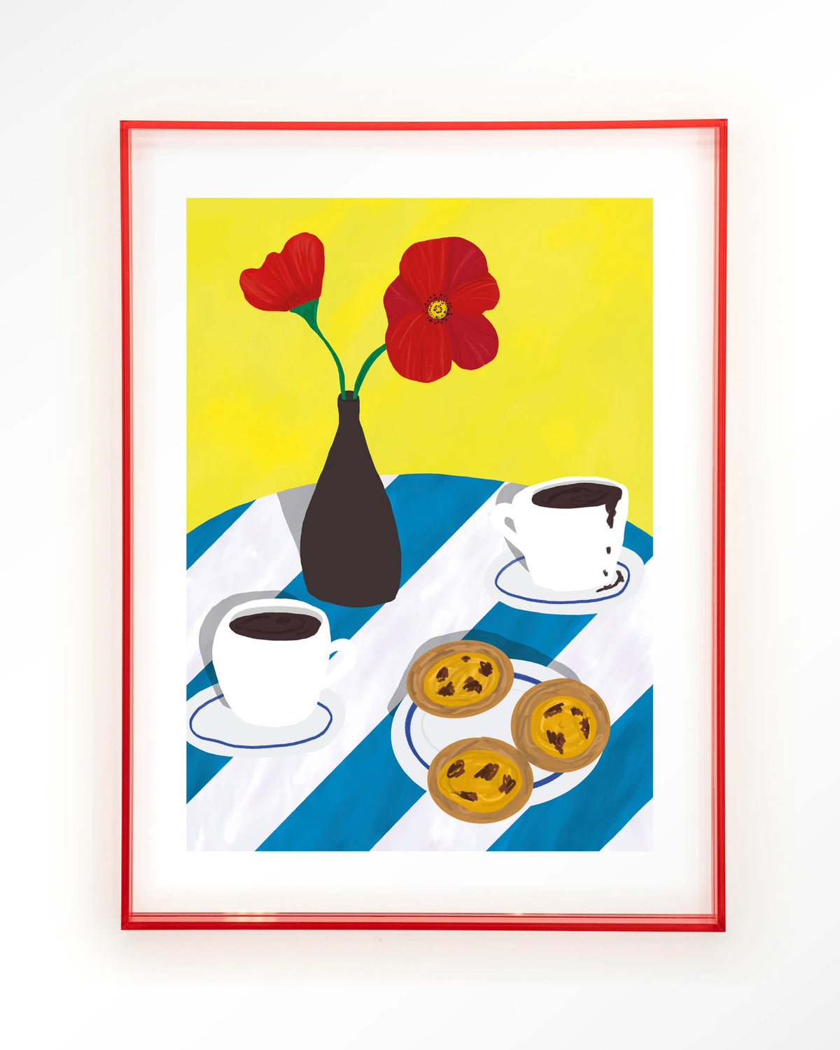 Nata Afternoon – pastel de nata met koffie en bloemen – Art print – Acryl roze