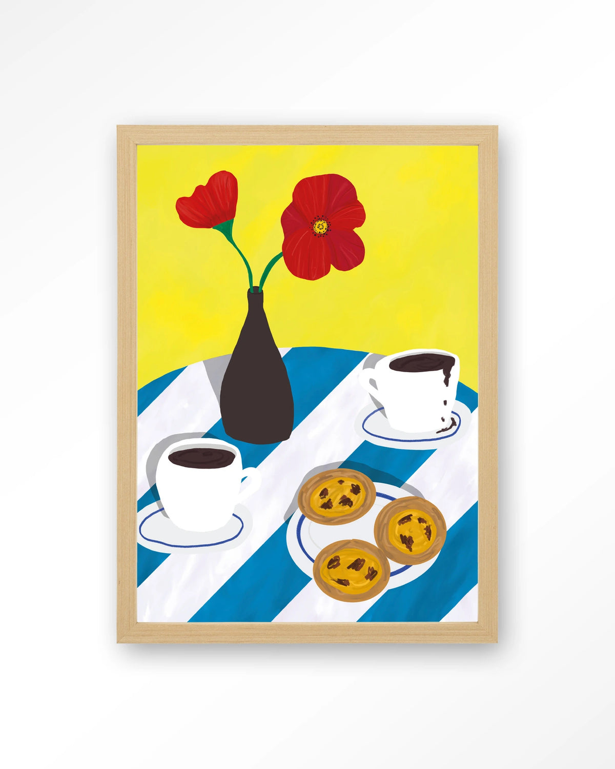 Nata Afternoon – pastel de nata met koffie en bloemen – Art print – Hout naturel