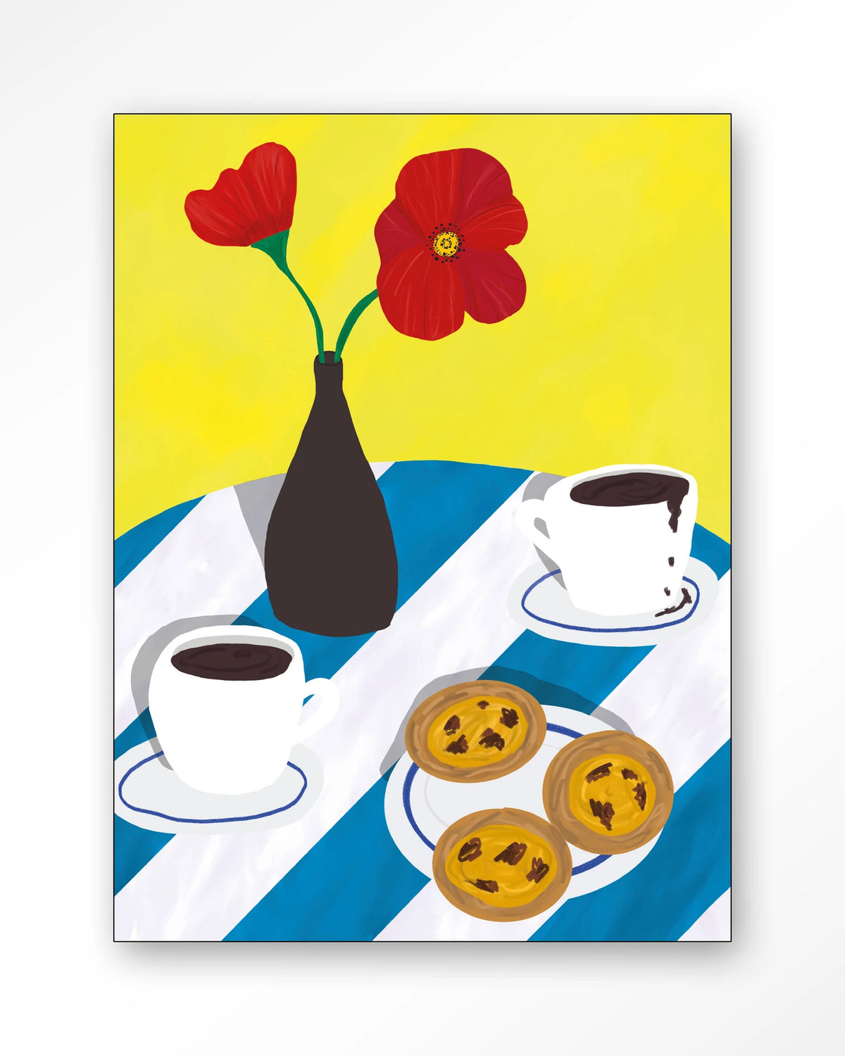 Nata Afternoon – pastel de nata met koffie en bloemen – Wandkleed – Frame – zwart