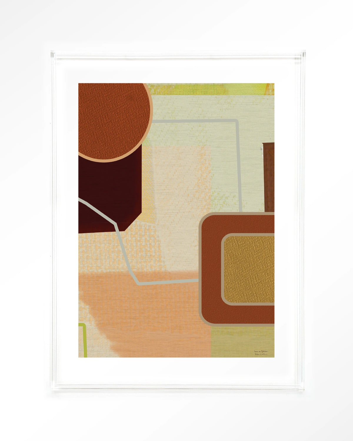 Deuce – abstract in terracotta en geel – Art print – Acryl doorzichtig
