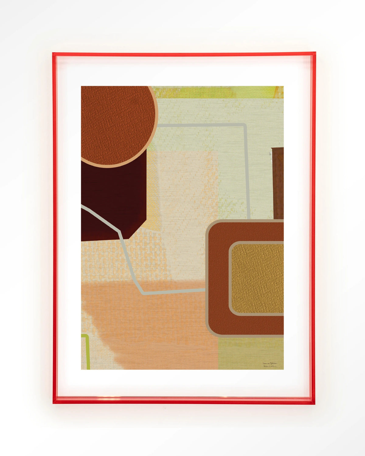 Deuce – abstract in terracotta en geel – Art print – Acryl roze