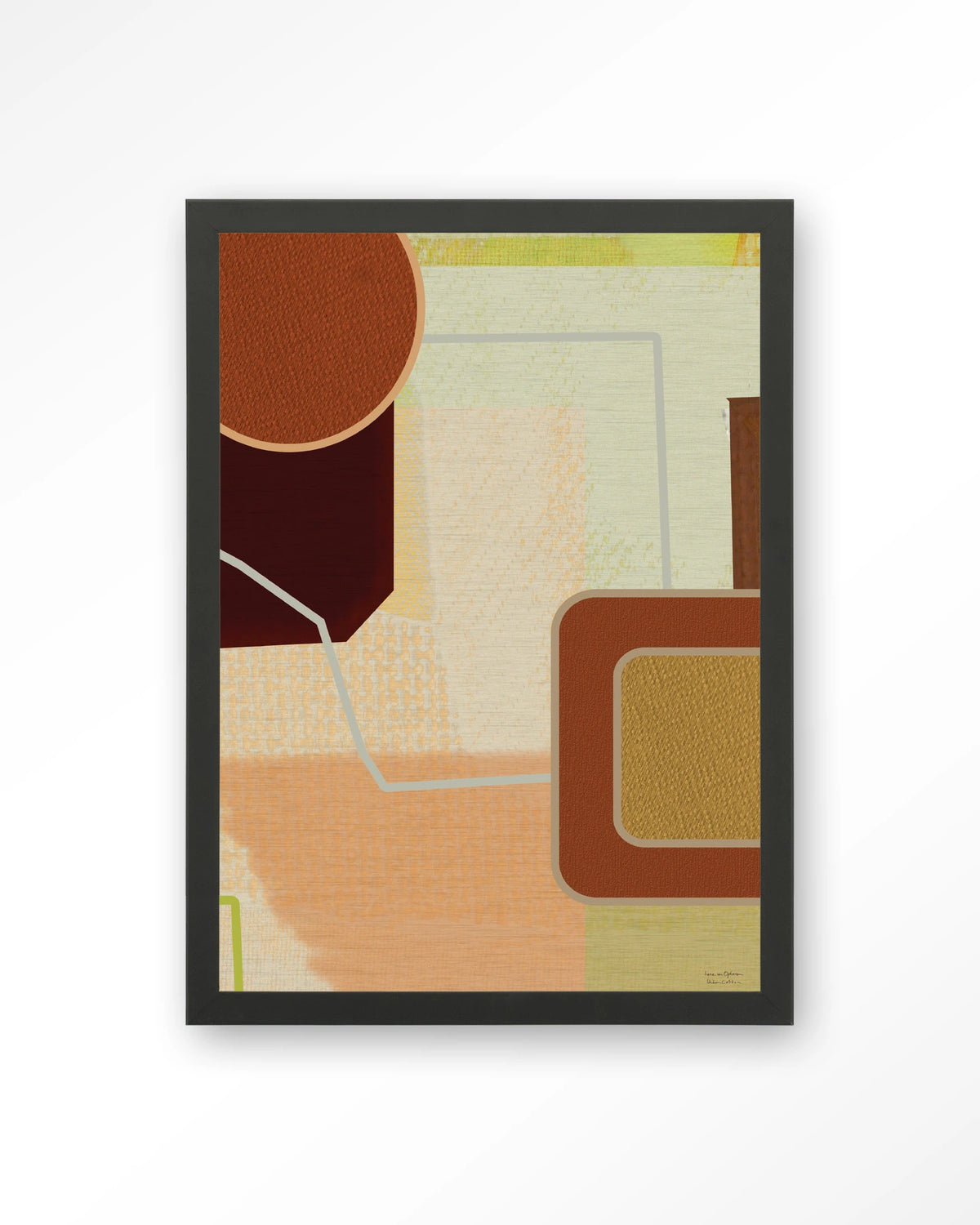 Deuce – abstract in terracotta en geel – Art print – Hout zwart