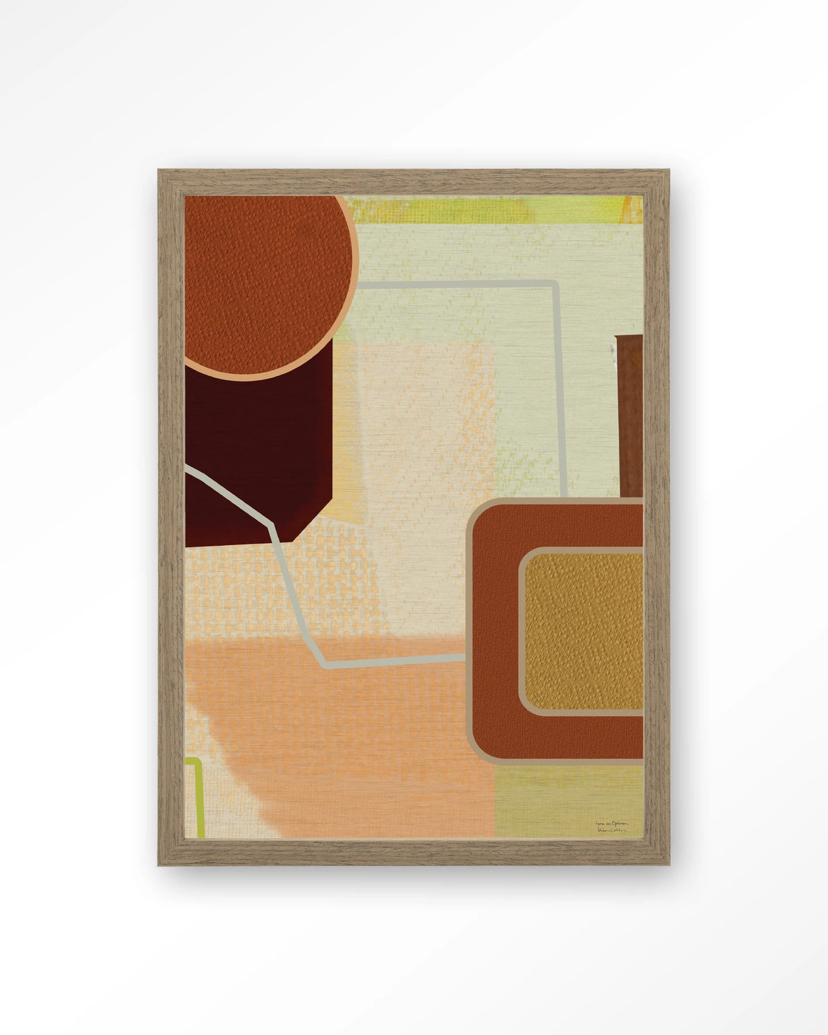 Deuce – abstract in terracotta en geel – Art print – Hout bruin