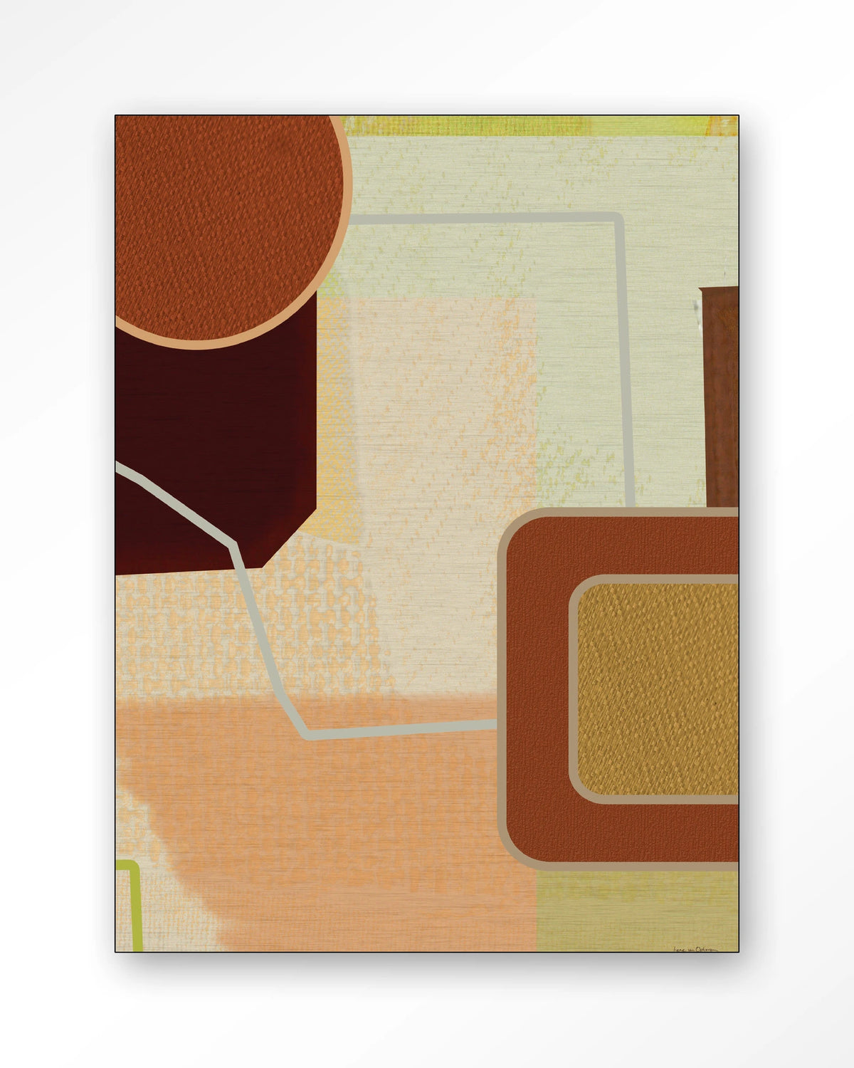 Deuce – abstract in terracotta en geel – Wandkleed – Frame – zwart