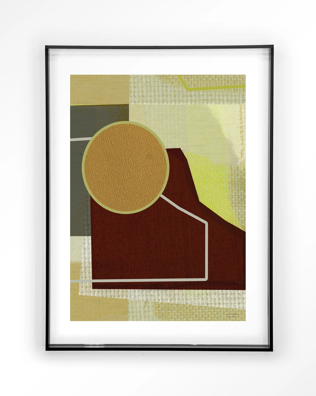 Bounce – abstract met cirkel in bruin en geel – Art print – Acryl zwart