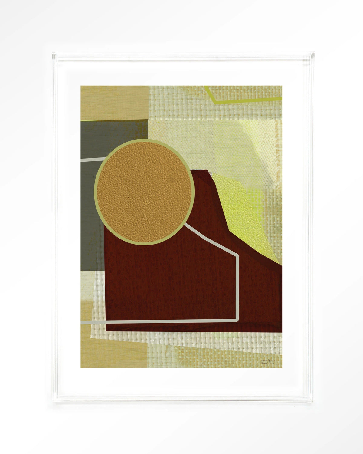 Bounce – abstract met cirkel in bruin en geel – Art print – Acryl doorzichtig