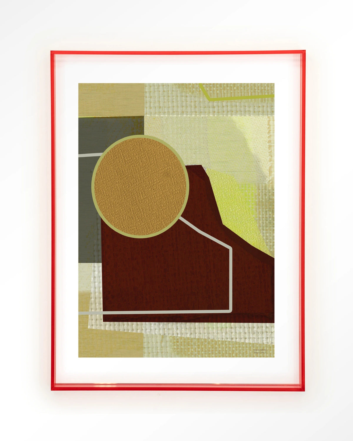 Bounce – abstract met cirkel in bruin en geel – Art print – Acryl roze