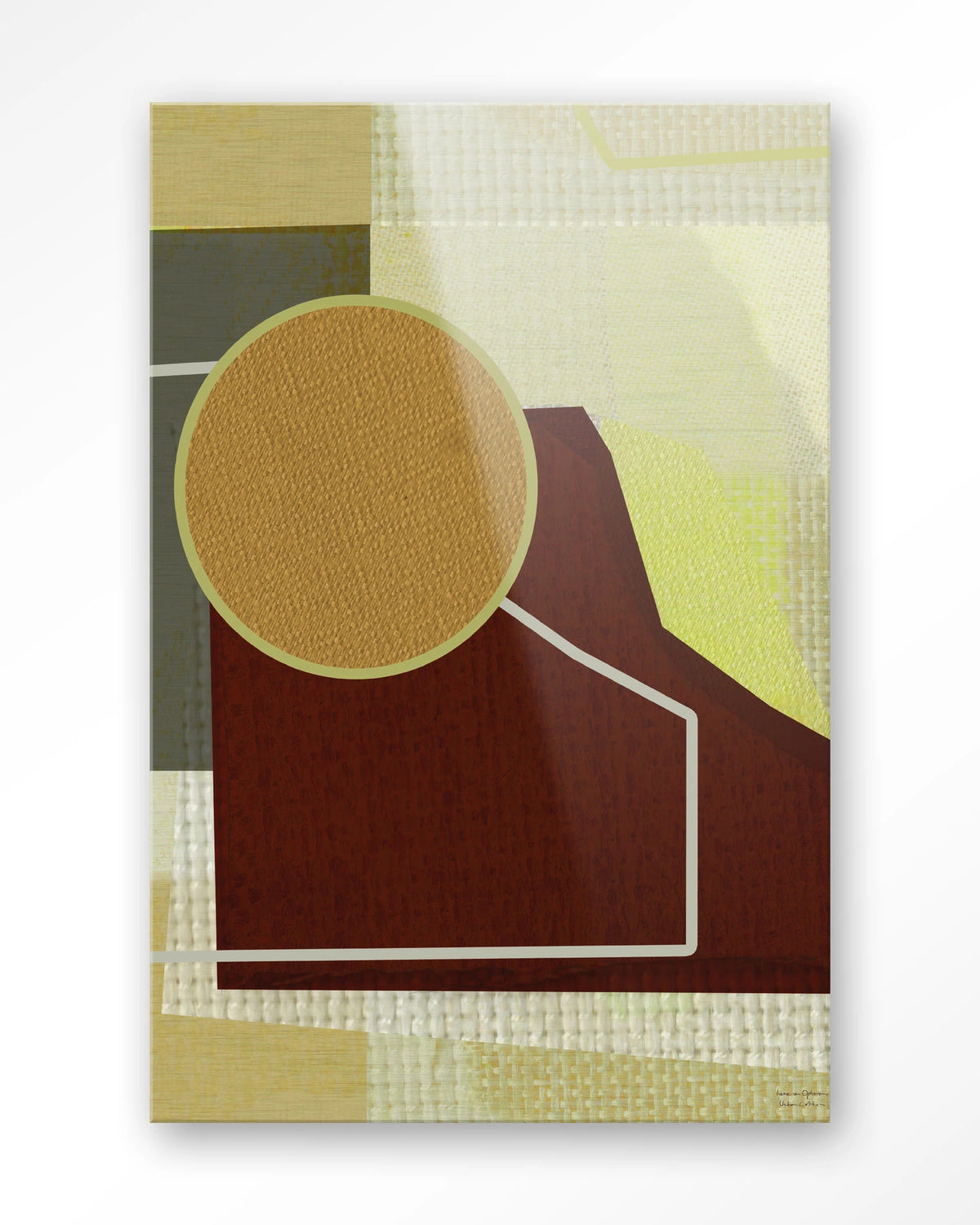 Bounce – abstract met cirkel in bruin en geel – Glas – Blinde montage