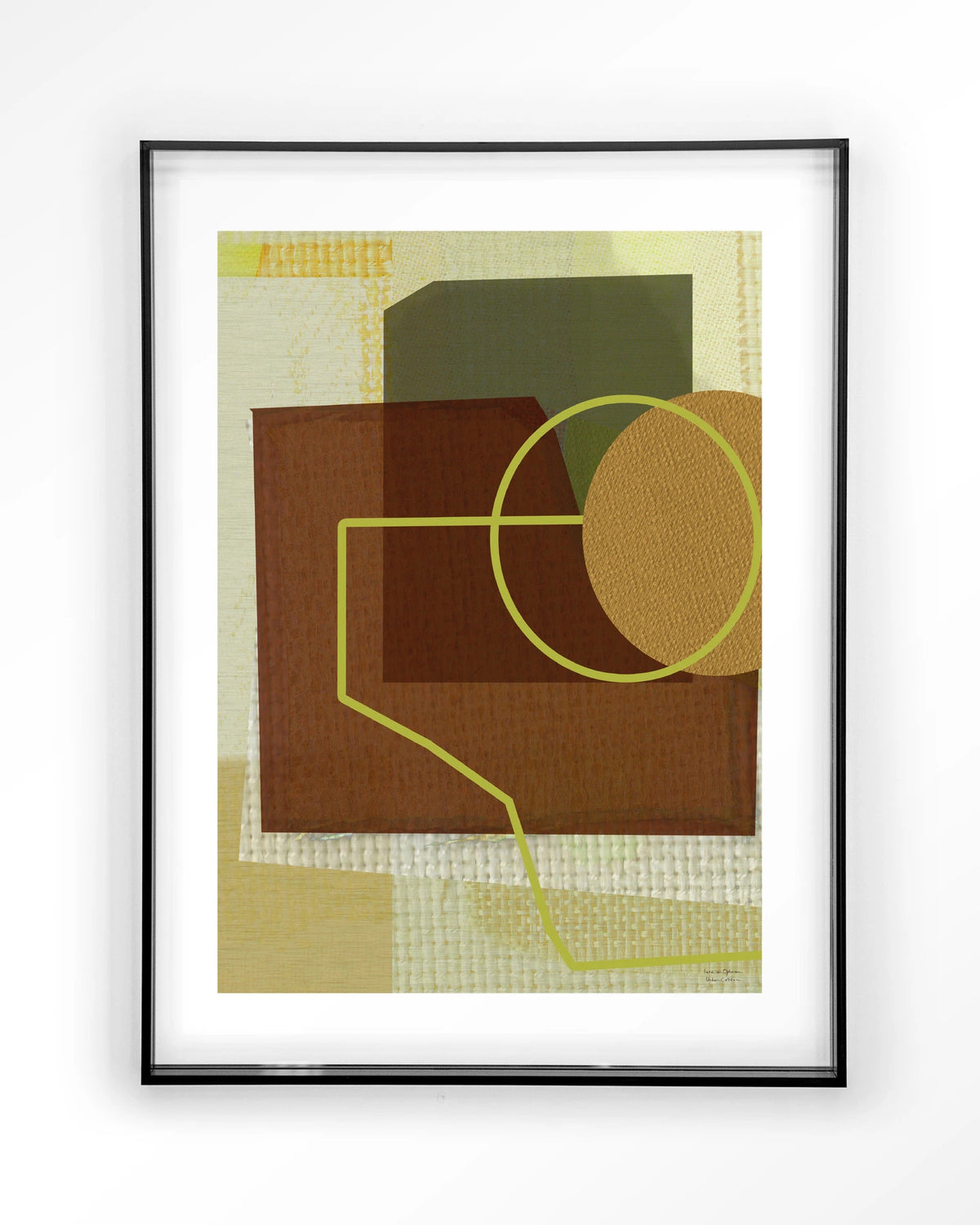 Rally – abstract geometrisch in bruin en groen – Art print – Acryl zwart