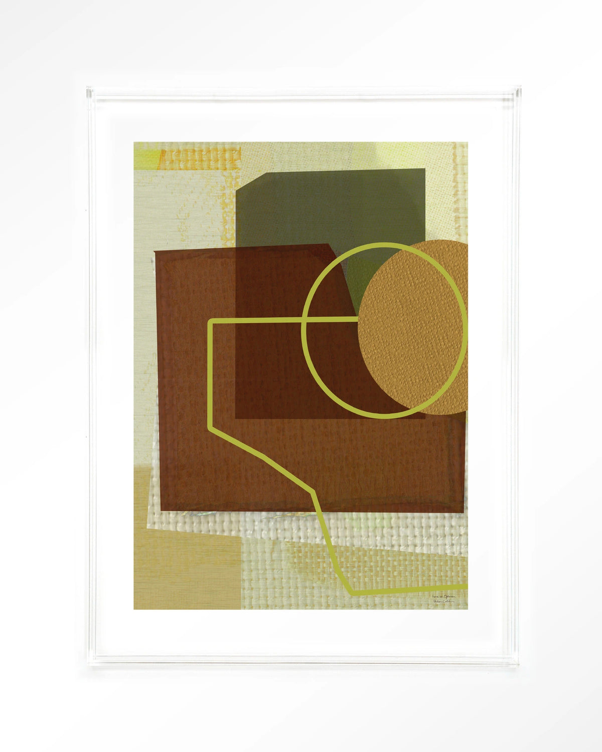 Rally – abstract geometrisch in bruin en groen – Art print – Acryl doorzichtig