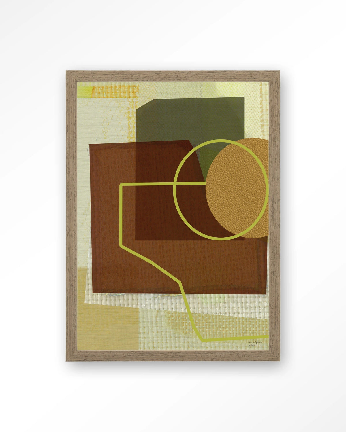 Rally – abstract geometrisch in bruin en groen – Art print – Hout bruin