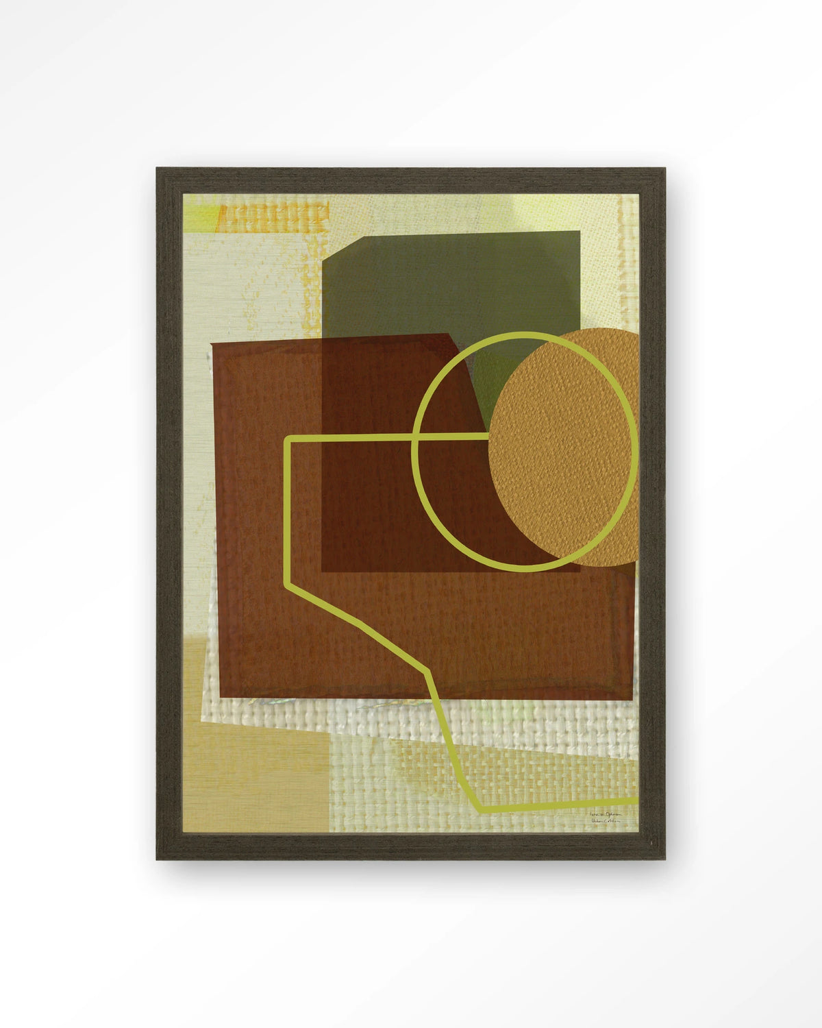 Rally – abstract geometrisch in bruin en groen – Art print – Hout donkerbruin