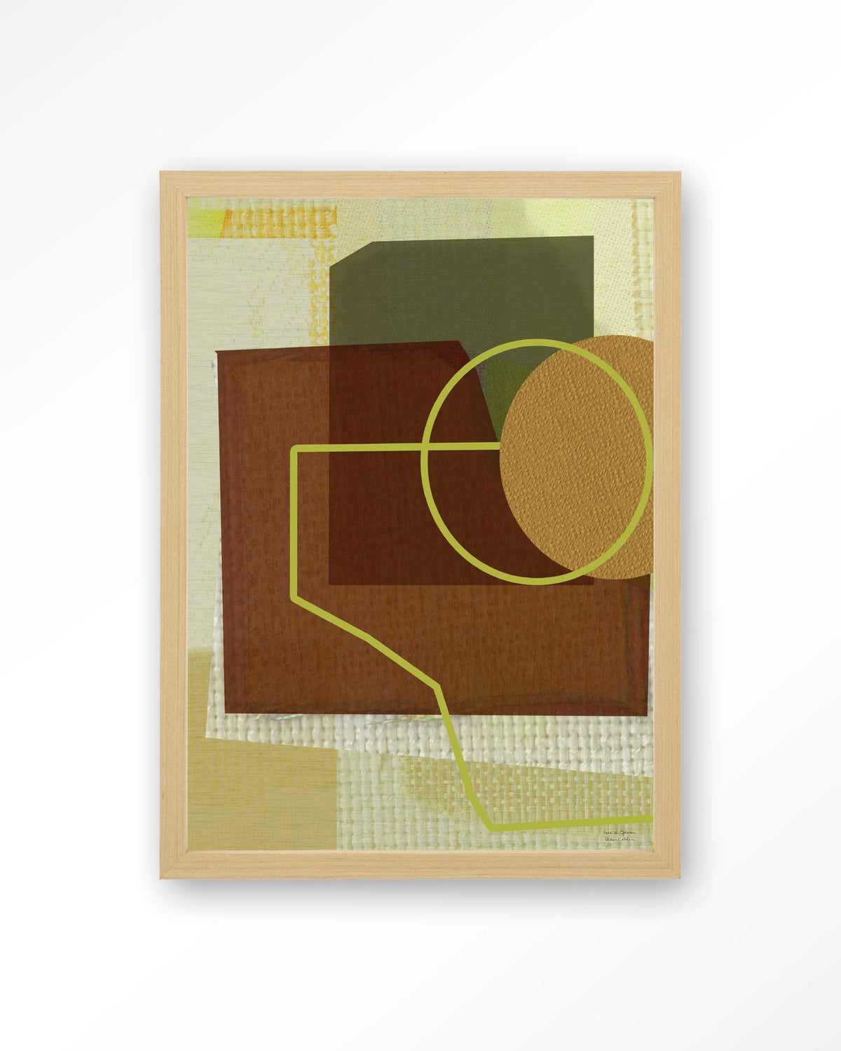 Rally – abstract geometrisch in bruin en groen – Art print – Hout naturel