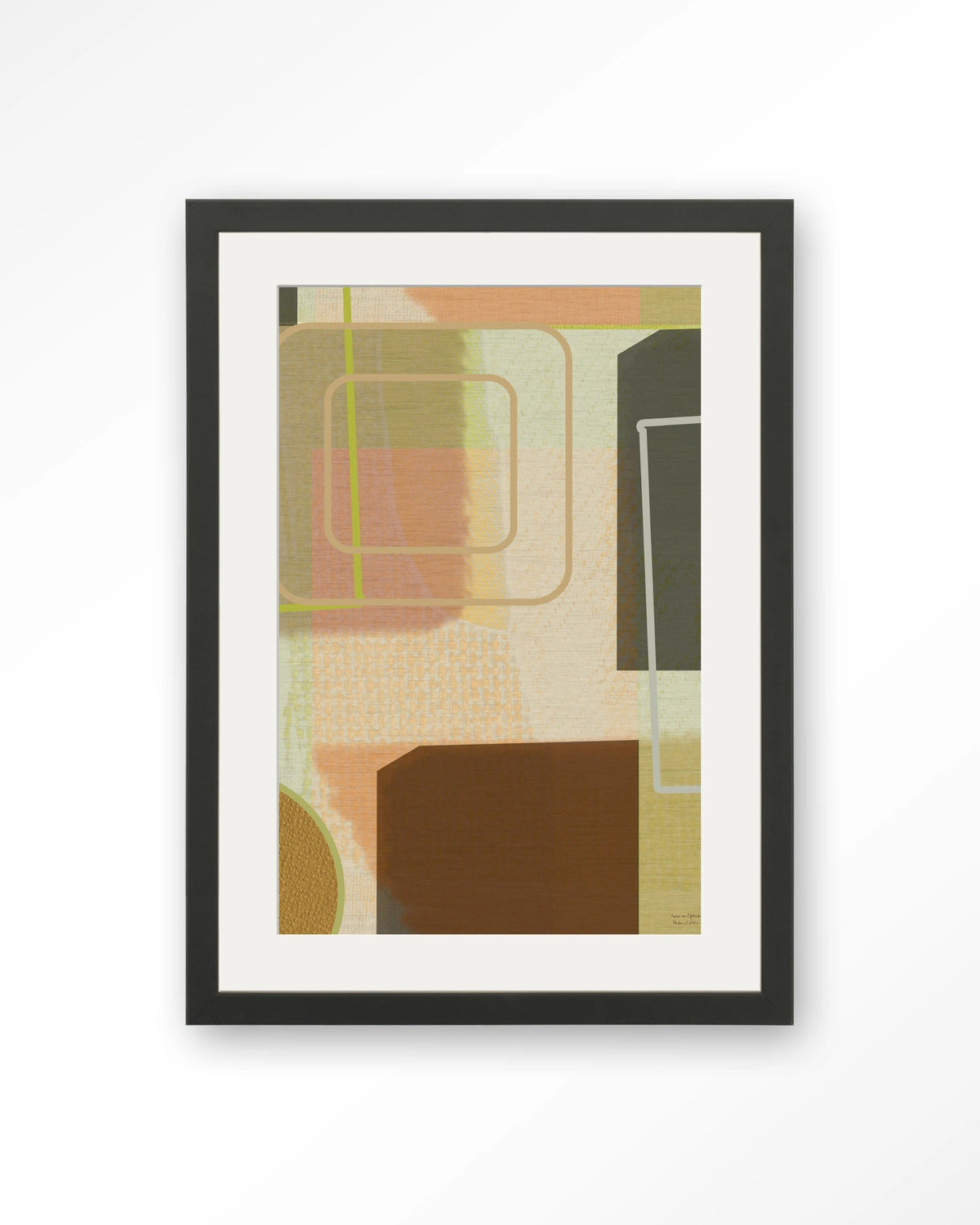 Serve – abstract in groen en bruin – Art print – Hout zwart + passe-partout