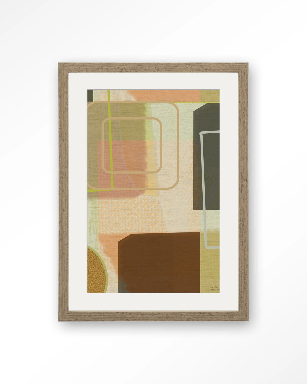 Serve – abstract in groen en bruin – Art print – Hout bruin + passe-partout