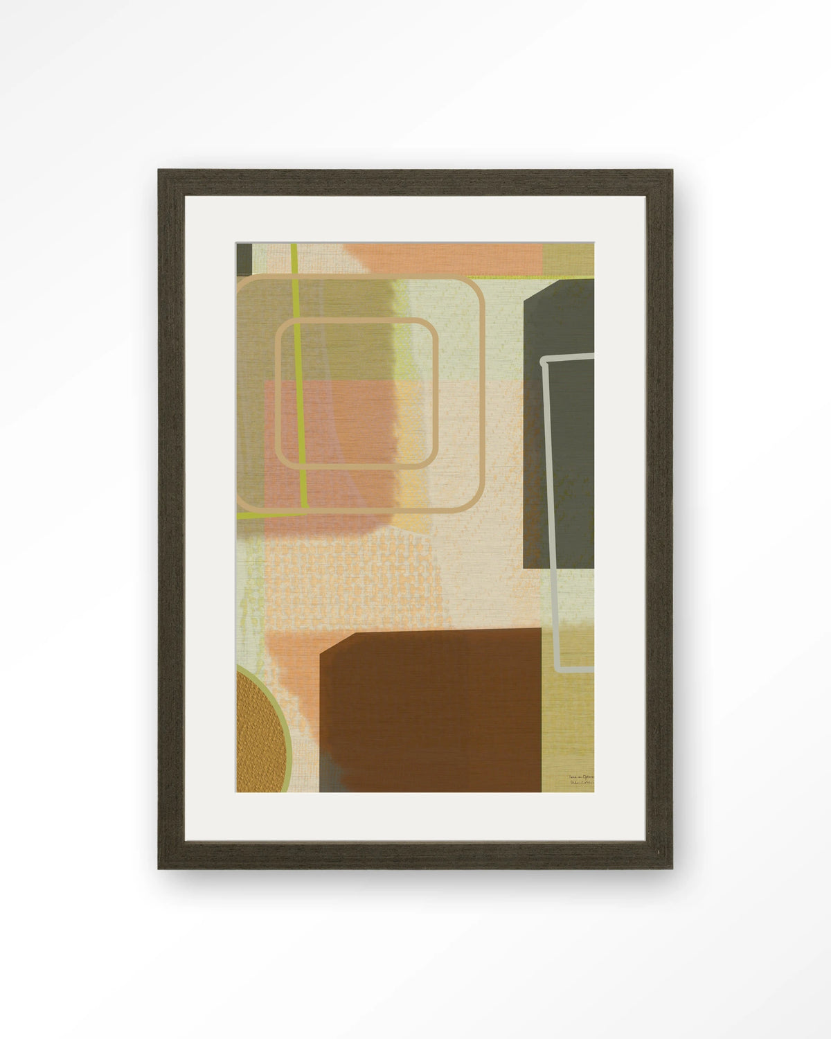 Serve – abstract in groen en bruin – Art print – Hout donkerbruin + passe-partout
