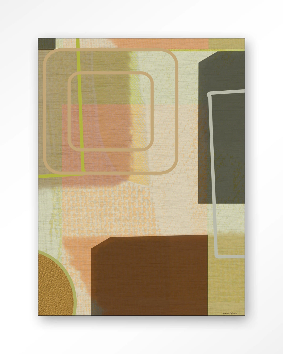 Serve – abstract in groen en bruin – Wandkleed – Frame – zwart