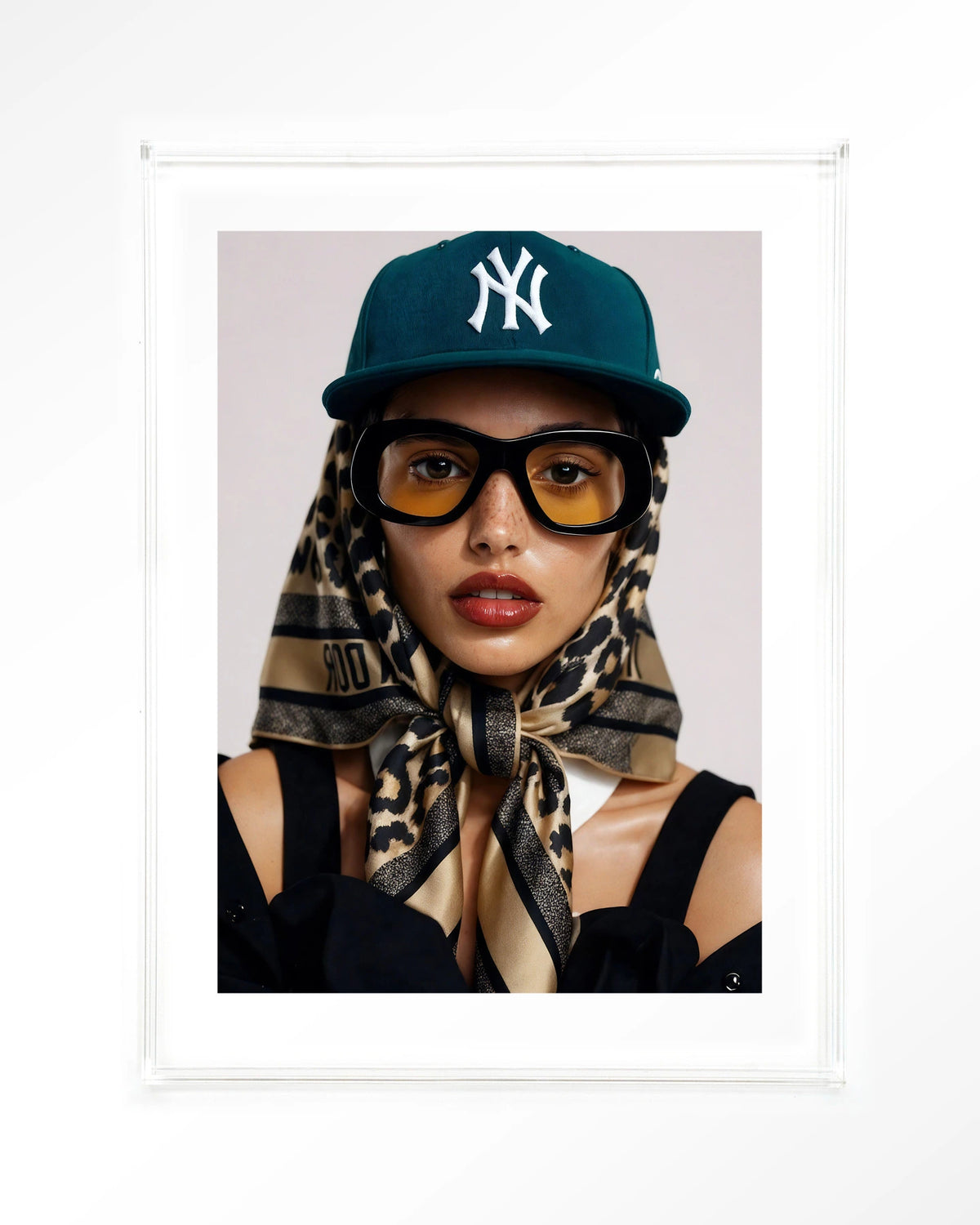 Cool Girl – portret van een vrouw met pet – Art print – Acryl doorzichtig