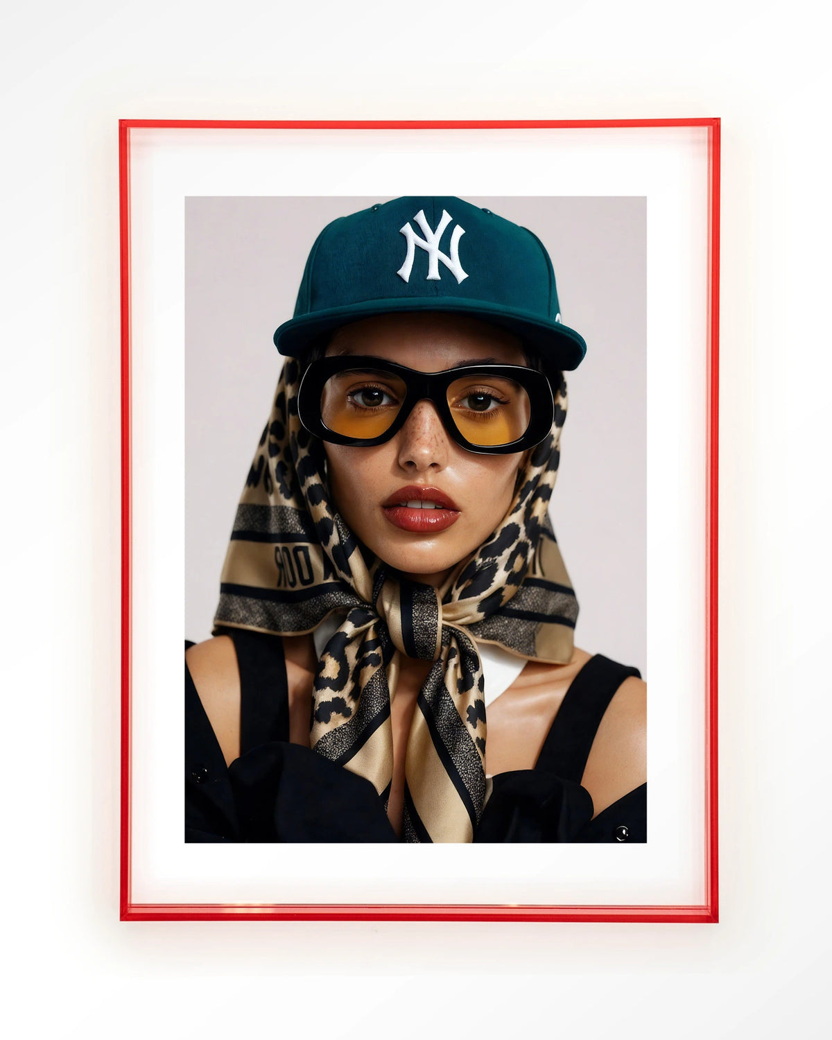Cool Girl – portret van een vrouw met pet – Art print – Acryl roze