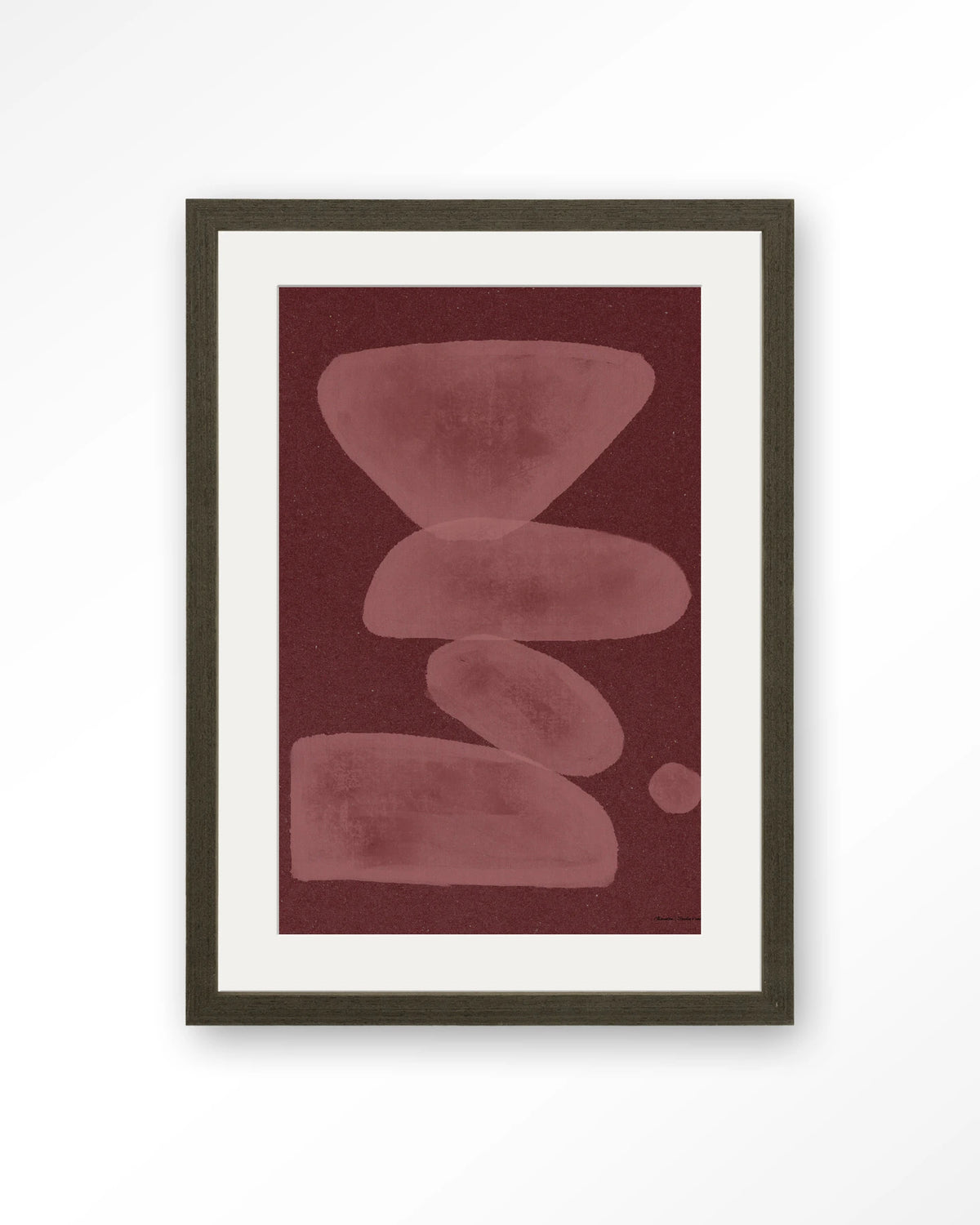 Elementa Burgundy 1 – abstract in bordeaux – Art print – Hout donkerbruin + passe-partout