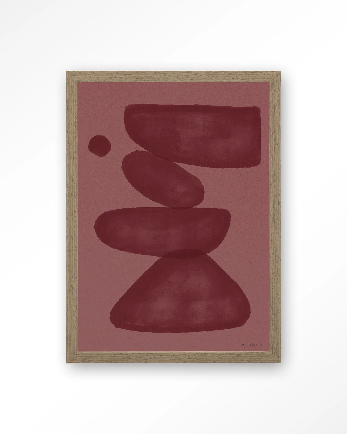 Elementa Burgundy 2 – abstract in bordeaux en roze – Art print – Hout bruin