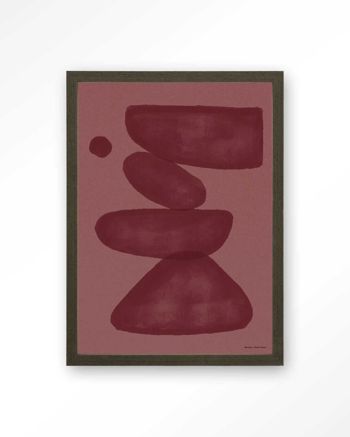 Elementa Burgundy 2 – abstract in bordeaux en roze – Art print – Hout donkerbruin