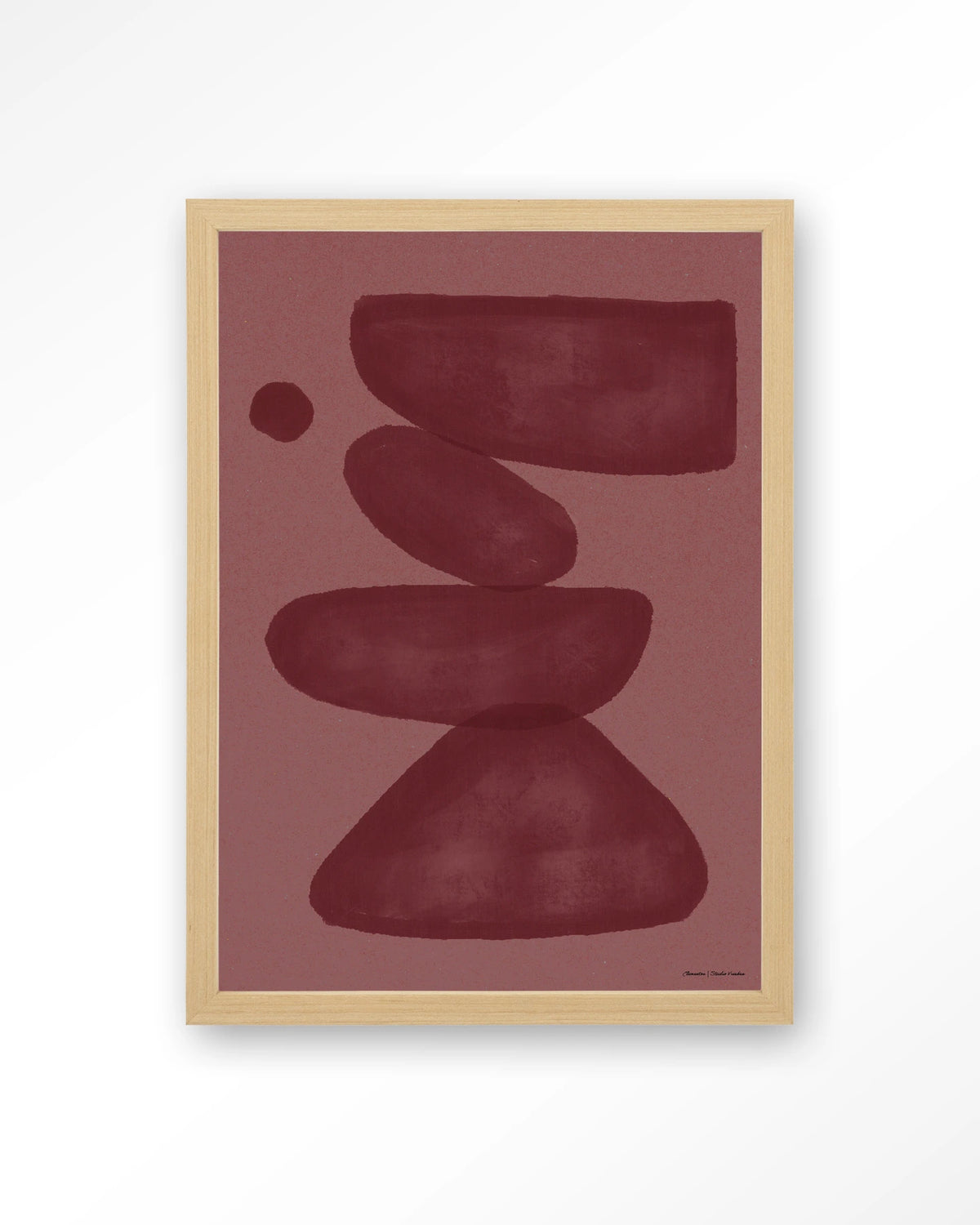 Elementa Burgundy 2 – abstract in bordeaux en roze – Art print – Hout naturel