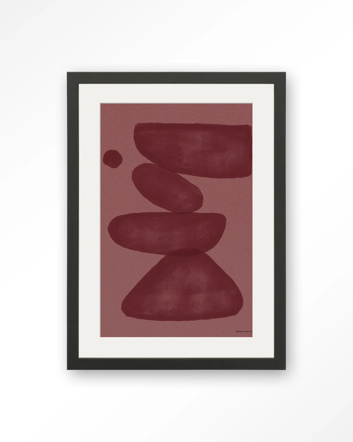 Elementa Burgundy 2 – abstract in bordeaux en roze – Art print – Hout zwart + passe-partout