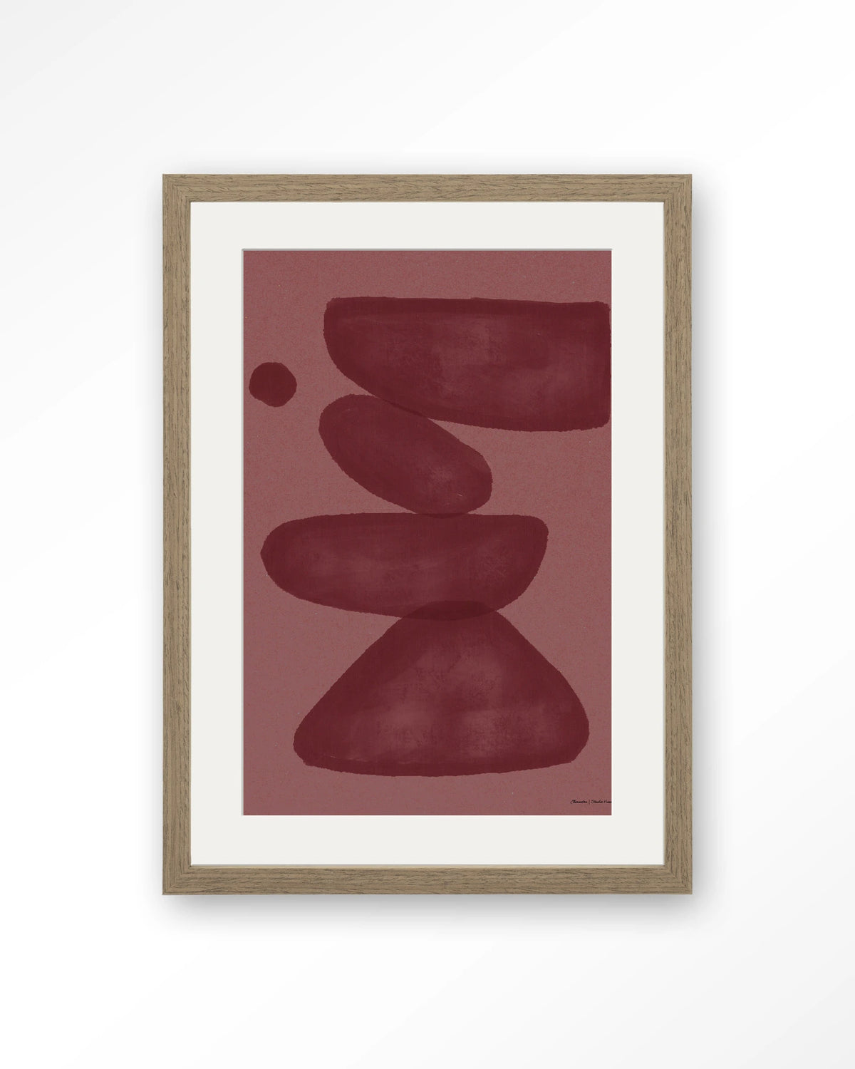 Elementa Burgundy 2 – abstract in bordeaux en roze – Art print – Hout bruin + passe-partout