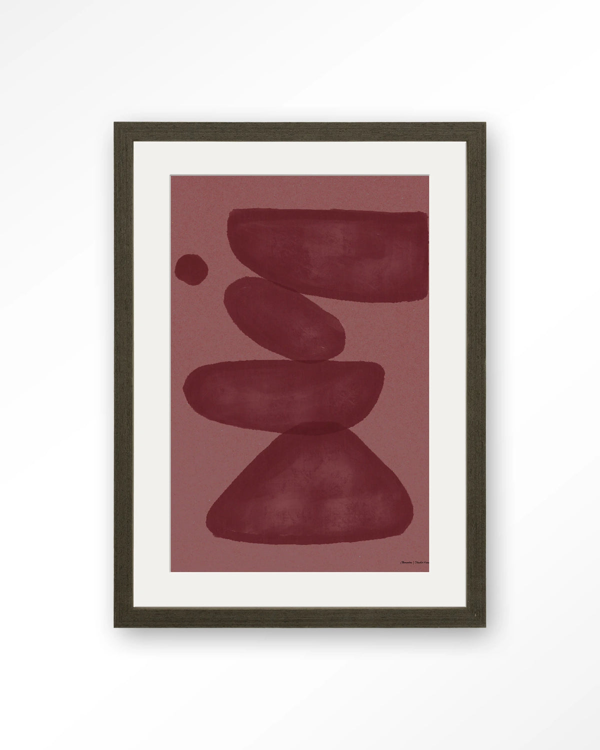 Elementa Burgundy 2 – abstract in bordeaux en roze – Art print – Hout donkerbruin + passe-partout