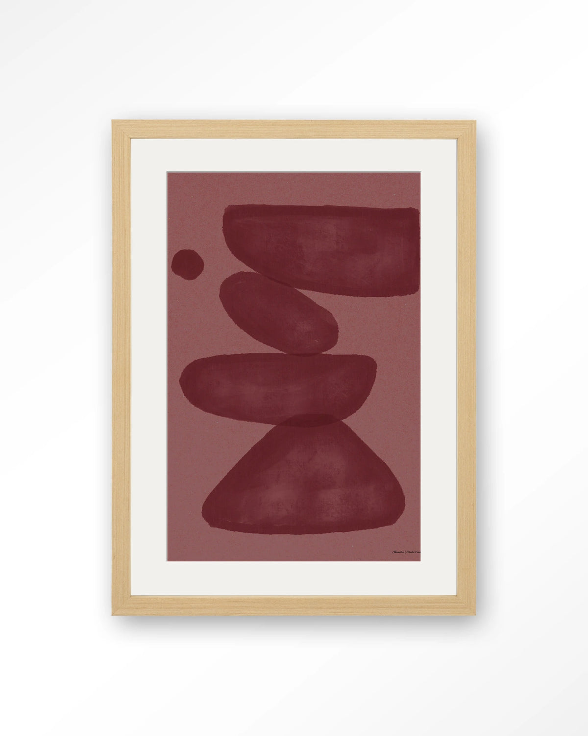 Elementa Burgundy 2 – abstract in bordeaux en roze – Art print – Hout naturel + passe-partout